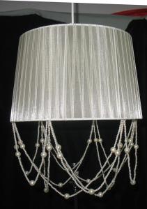 China Cream Beads Linen Bedside Lamp Shades White Ribbon 350*220MM wholesale