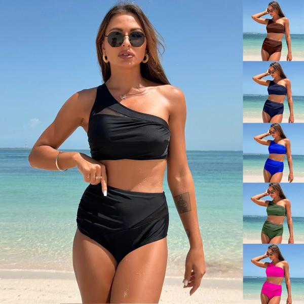 Ruched Ruffles Red Green Halter Bandeau Strapless Bikini Swimwear for Beach