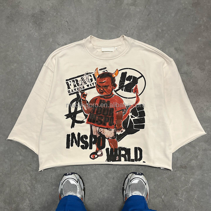 Long Sleeve Cropped Gym T Shirt Heavyweight Drop Shoulder Boxy T-Shirts Custom