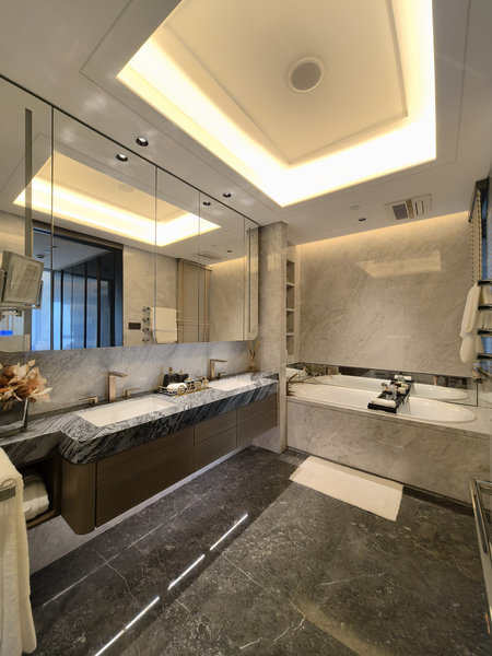 Fadior Luxe Arc – Stainless Steel Bathroom Vanity With Woodgrain Doors & Quartz Top