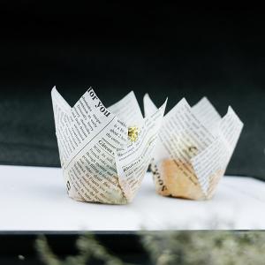 China Greaseproof Baked Good Packaging White Newspaper Style Tulip Muffin Cups wholesale
