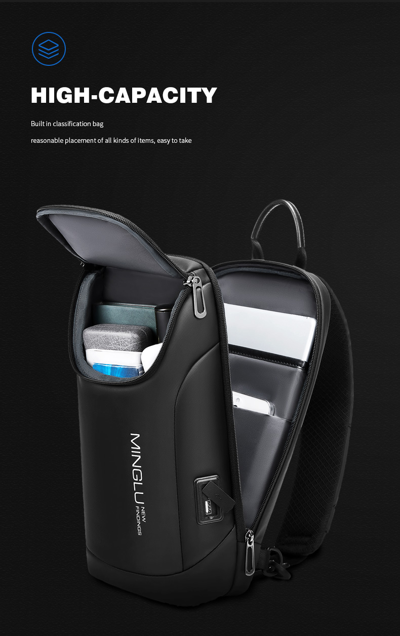 Custom Logo Polyester Mens Sling Bag Cross Body With Usb Charging