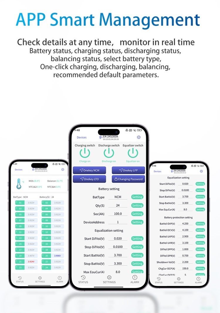Enerkey 16S-24S 250A Lifepo4 BMS with 8A Active Balancer and BT/CAN Bus/RS485 for Li-ion/LTO/SIB Battery Power Cabinet