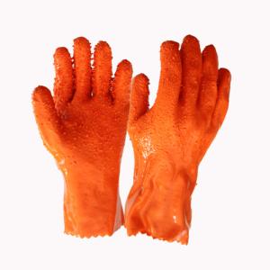 China Cloth Inner Lining Orange PVC Coated Chemical Safety Gloves 27cm wholesale