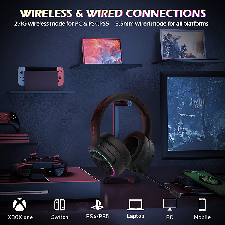 2.4G BT USB-C Wireless Noise Cancelling Gaming Headset For PC PS4 PS5 Playstation 4 5