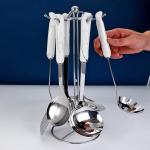 6 Pieces Stainless Steel Kitchen Utensil Sets Luxury Marble Handle Custom Logo