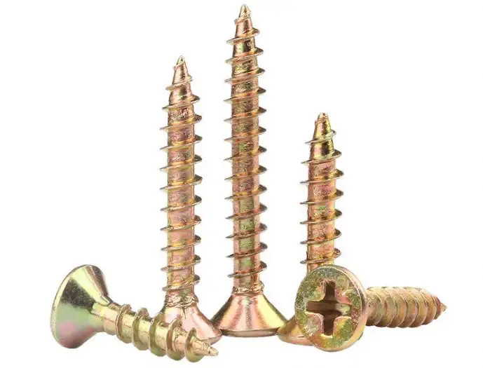 Coarse Thread Chipboard Screw Yellow Zinc Plated Carbon Steel Chipboard Screws Flat Head