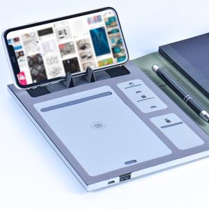 China Pu Leather Smart Powerbank Wireless Charging Notebook Luxurious Business Hardcover wholesale