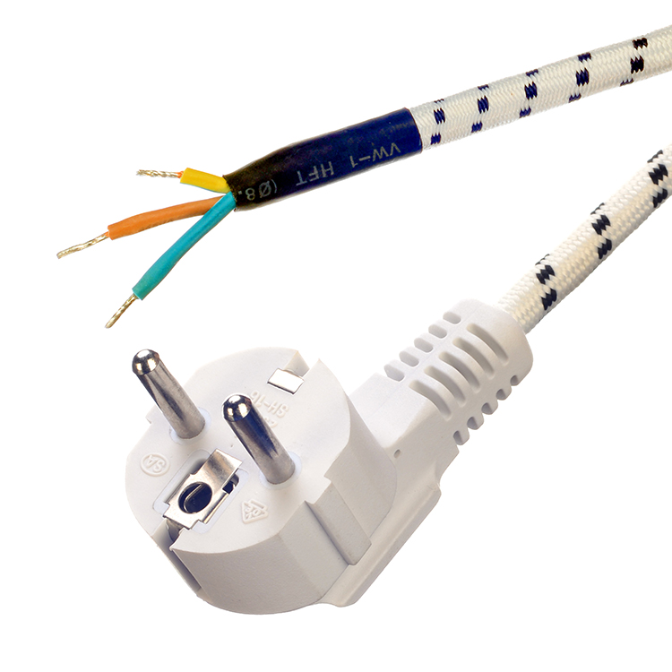 Insulation of PVC/Rubber VDE Standard 16A/250V Power Cord Extension Cord for Household Appliances 3 Prong Cotton Braided AC Cord