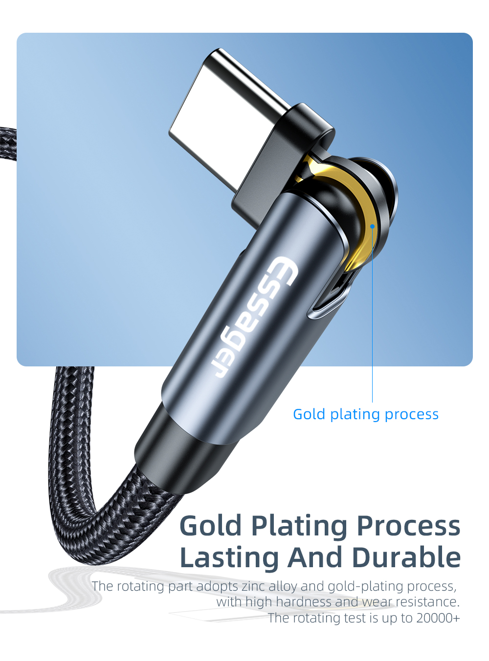 180 Degree Rotate USB Type C Cable 3A 1M 2M Fast Charging