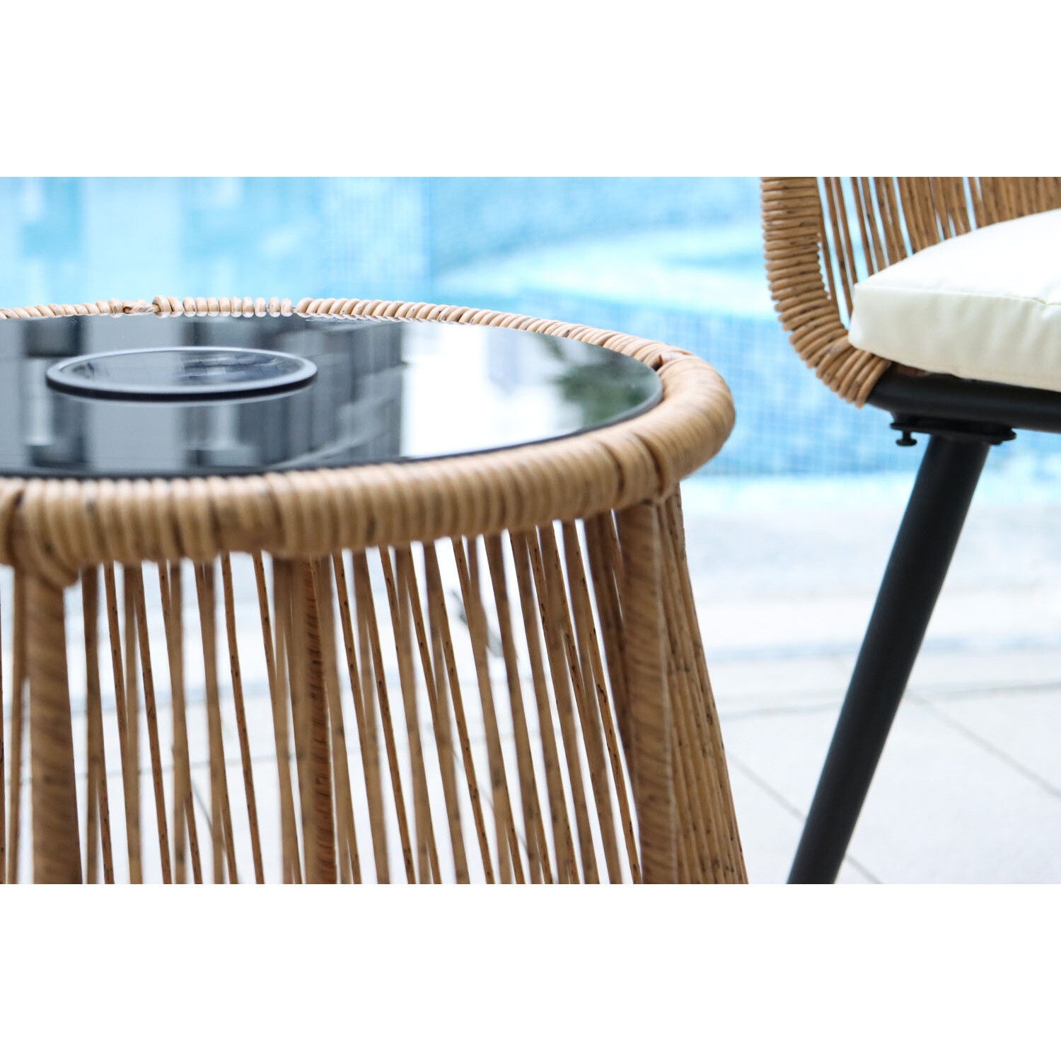 Modern Design 3 Piece Bistro Set Wicker Rattan Chair Furniture with LED Solar Light