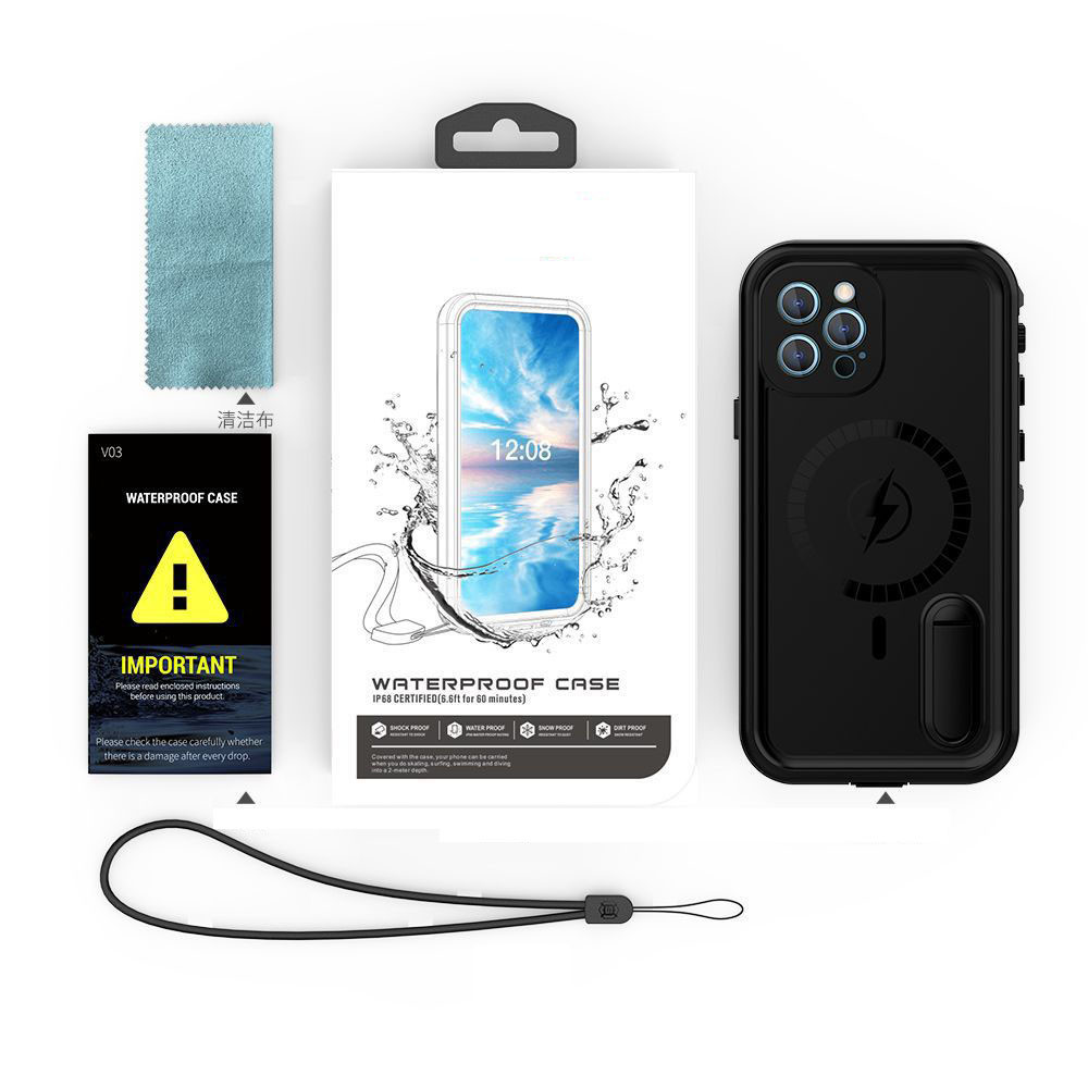 Waterproof Finger Grip Phone Case Magsage Wireless Charge Shock Free Built In Stand