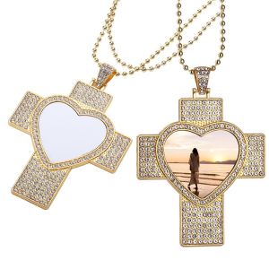 China Hip Hop Men Cross Necklace Sublimation Rhinestone Necklace Jewelry Blanks wholesale