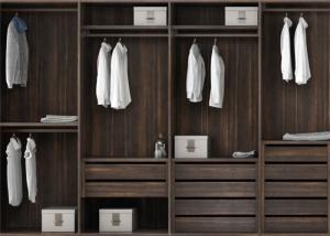 China Pull Out Cloth Rack Walk In Closet Cabinets , Melamine Finish 4 Door Wardrobe wholesale