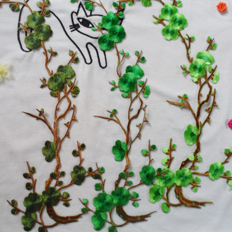 Hot Fix Motif Wintersweet Embroidery Lace Flower China Nation Style