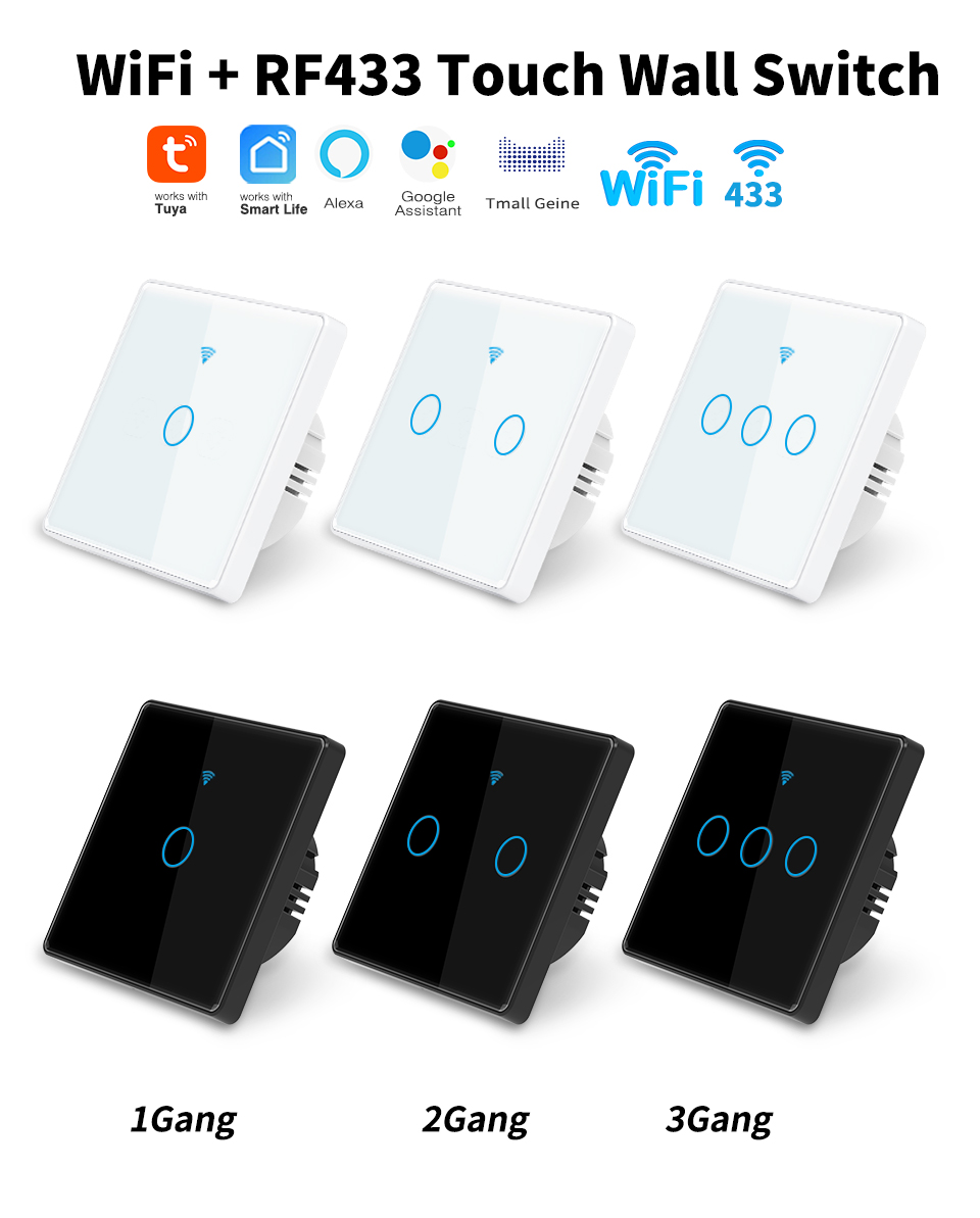 Tuya WIFI Smart Wall Touch Switch Glass Panel LED