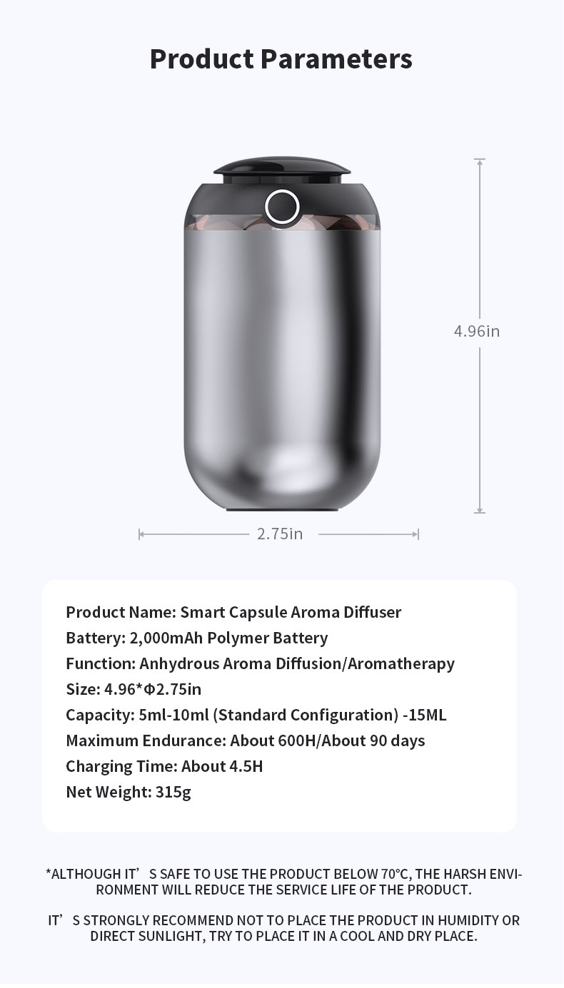 HOMEFISH 10ml Essential Oil Diffusers Smart Capsule Aroma Diffuser Humidification Aromatherapy