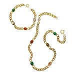 stainless steel Jewelry Set colorful Oval stone Bracelet Necklace for Women