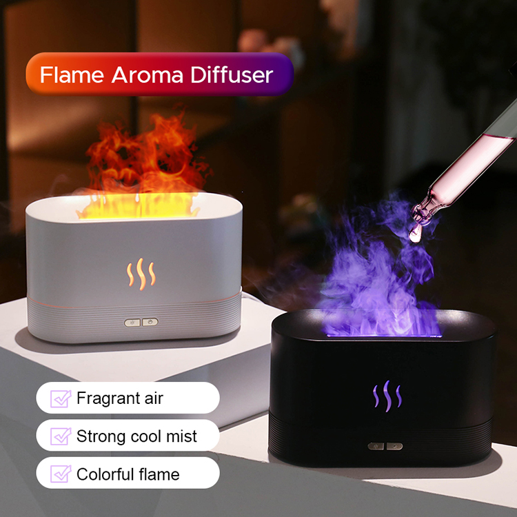RGB light Color Change USB Ultrasonic Flame Humidifier Led RGB Colorful Essential Oil Fire Flame Aroma Diffuser