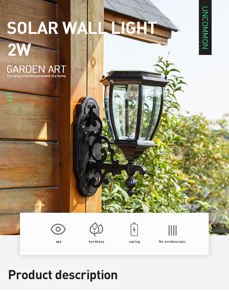 Aluminum Outside Wall Mounted Solar Light IP55 Waterproof 1W 1.2W 2W
