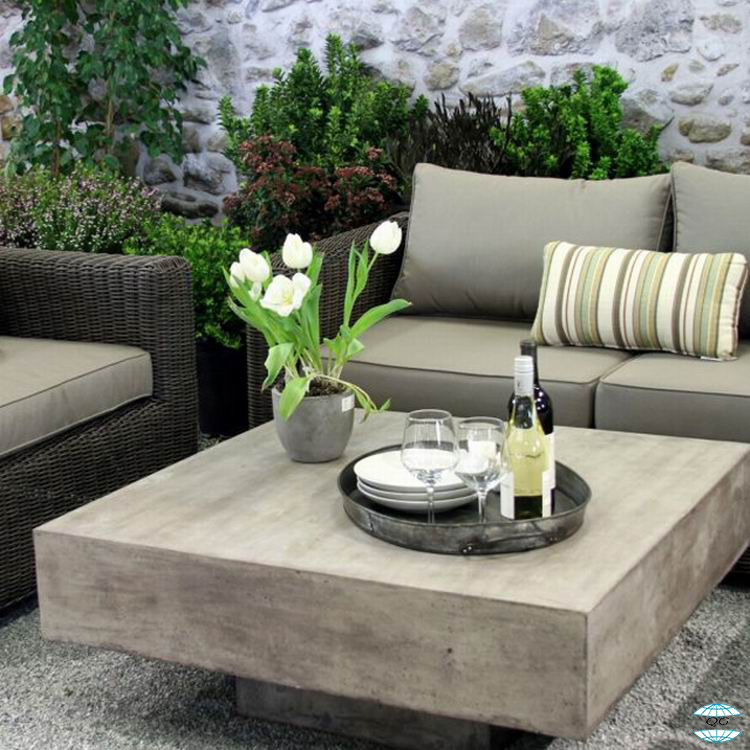 Grey Concrete Rectangle Patio Table Set Outdoor GRC Concrete Table Bench