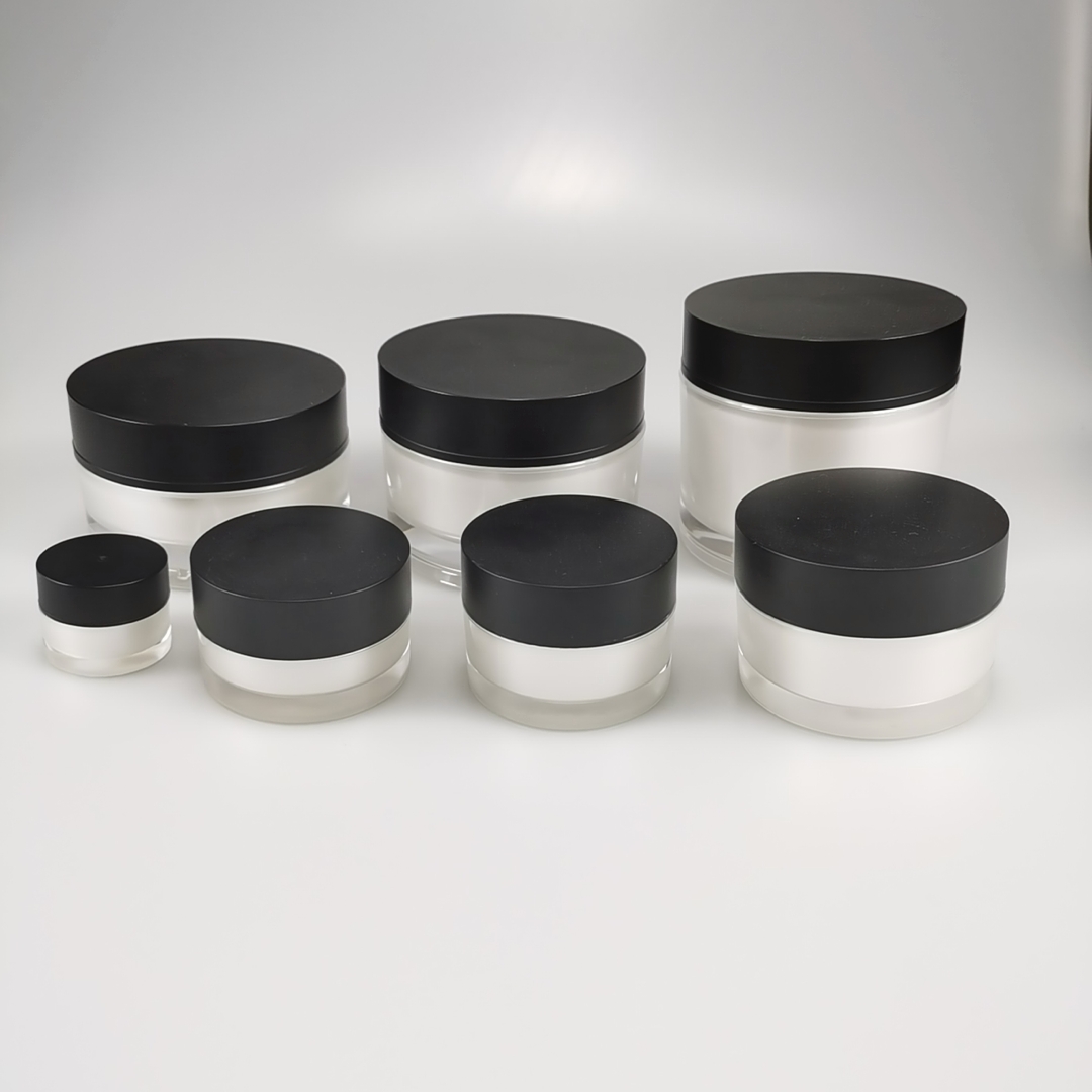 110g Plastic Cap Round Acrylic Black and White Cream Jar with Black Lid for Skin Care