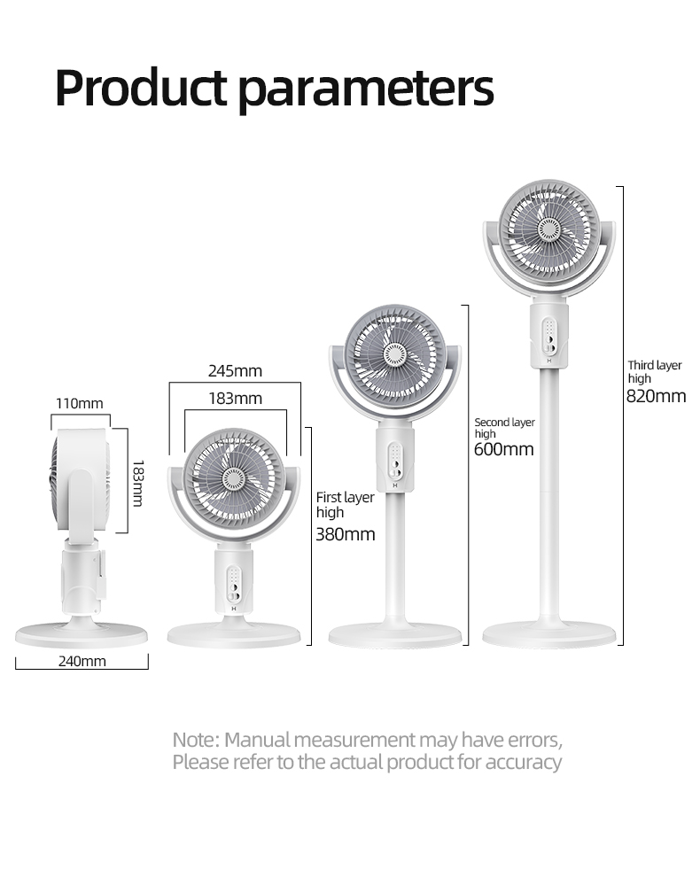 Adjustable Height 4000mA Portable USB Rechargeable Standing Fan With Timing Led Lamp Light