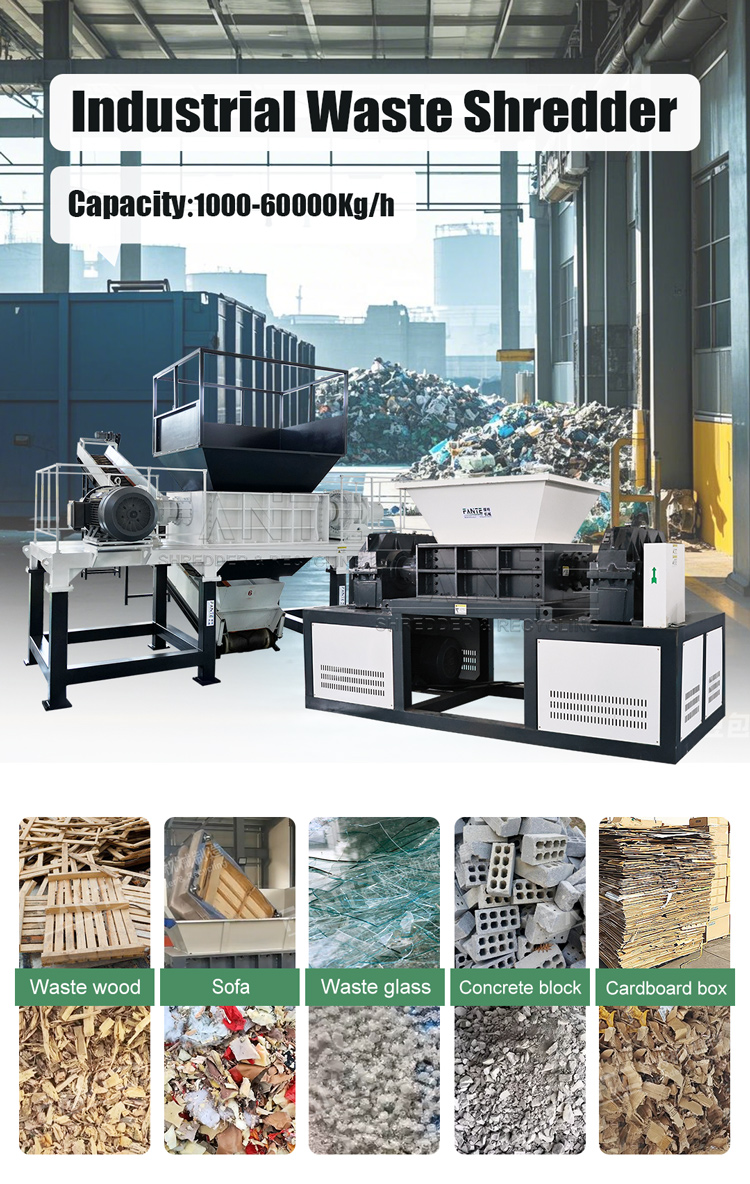 CE Certified Industrial Grade Two Shaft Shredder for Municipal Solid Waste Commercial Waste Hospital Waste
