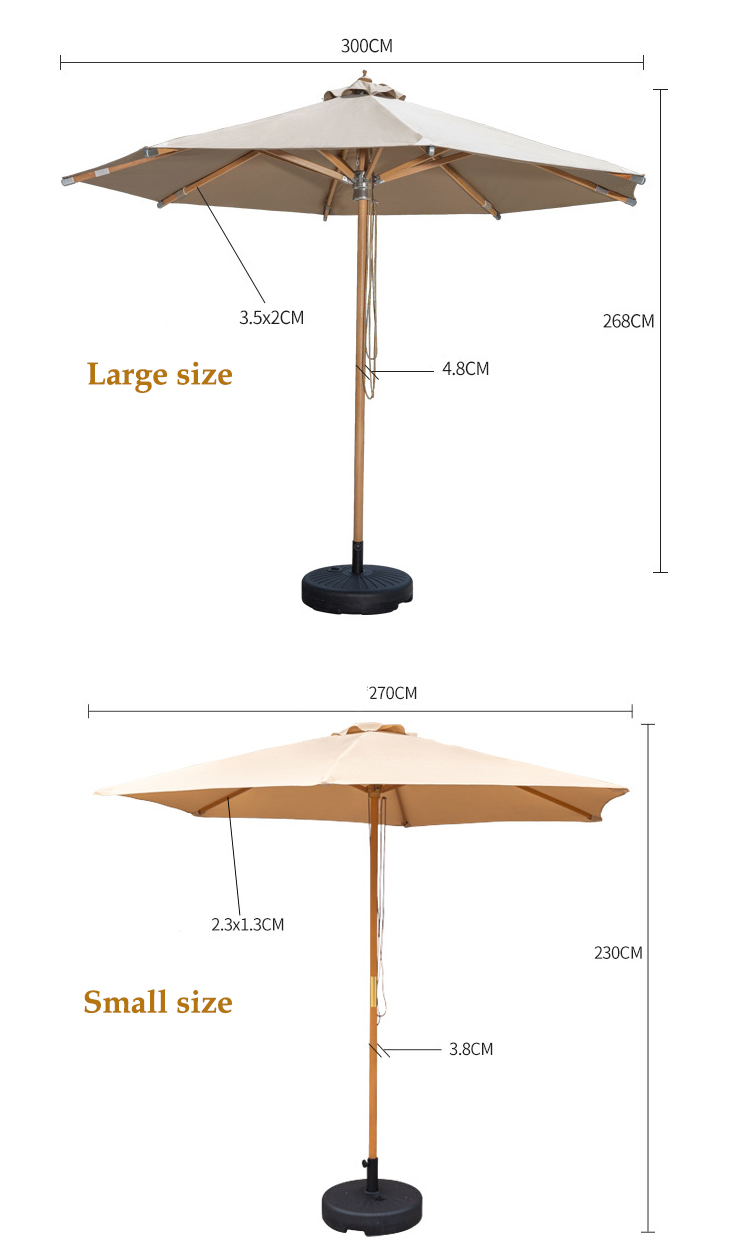 Wooden Pole Outdoor Garden Sunshade Umbrella for Patio Villa Restaurant Hotel