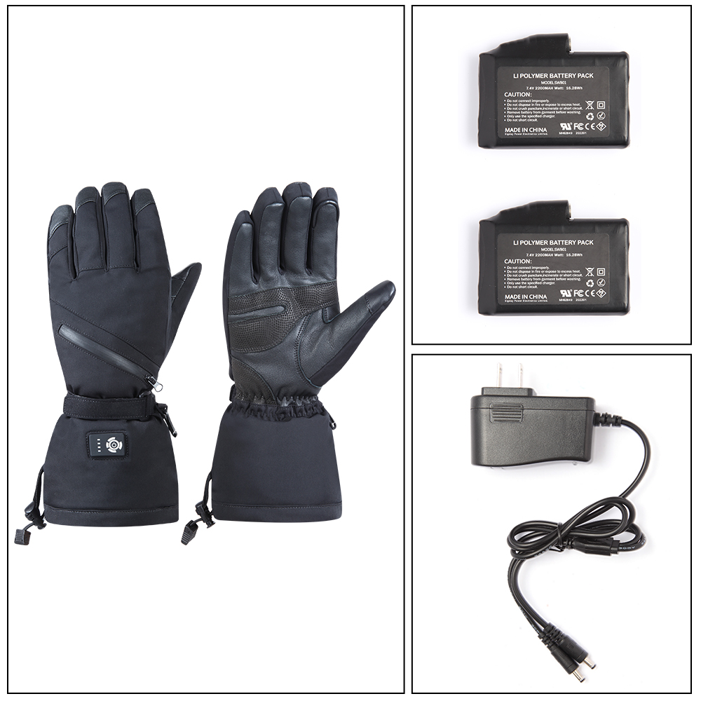 7.4V Battery Rechargeable Heated Gloves Black Winter Snow Proof