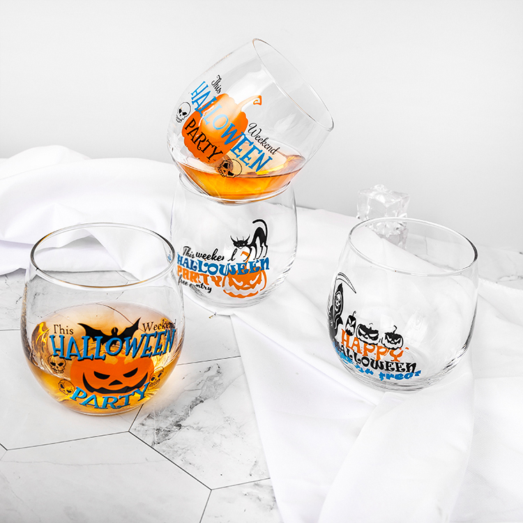 LFGB Certified Stemless Wine Glasses Custom Halloween Theme Glass Gift
