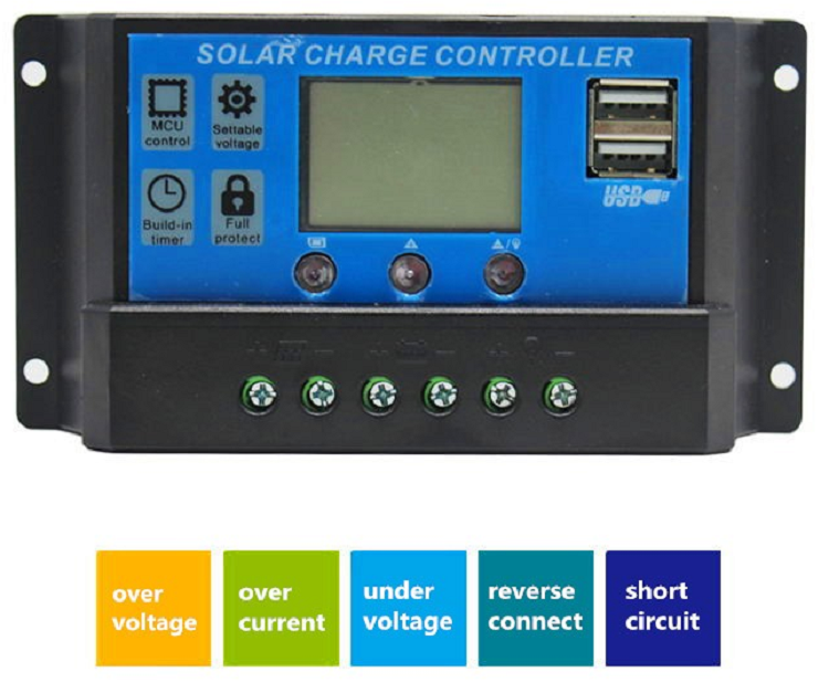 Auto PWM Solar Panel Controller 12v 24v 10a 20a 30Amp With LCD Display Dual USB