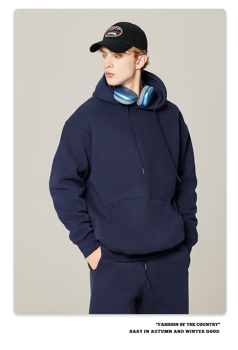 Heavy Embroidered Hooded Sweatshirt Crop 350gsm Heavyweight Cotton French Terry Thick Fleece Hoodie Men