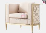 Ivory Leather Cushion Single Sofa Chair With Stainless Steel Carved Hollowed -
