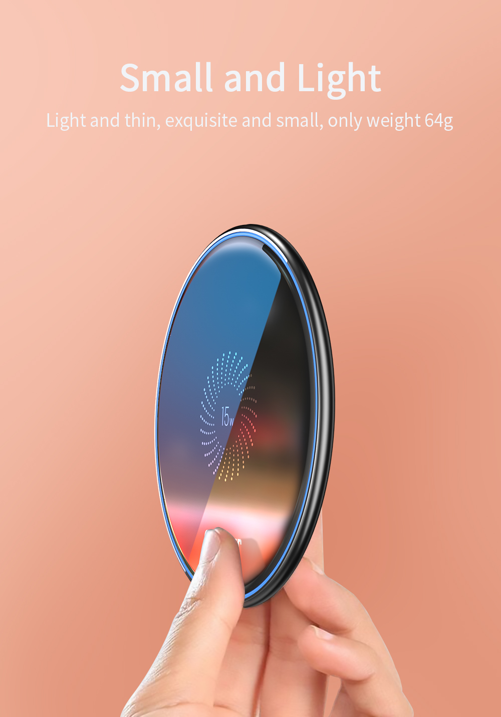 Mirror Desktop Qi Wireless Phone Charger Magnetic 15W With 1m Cable Type-C