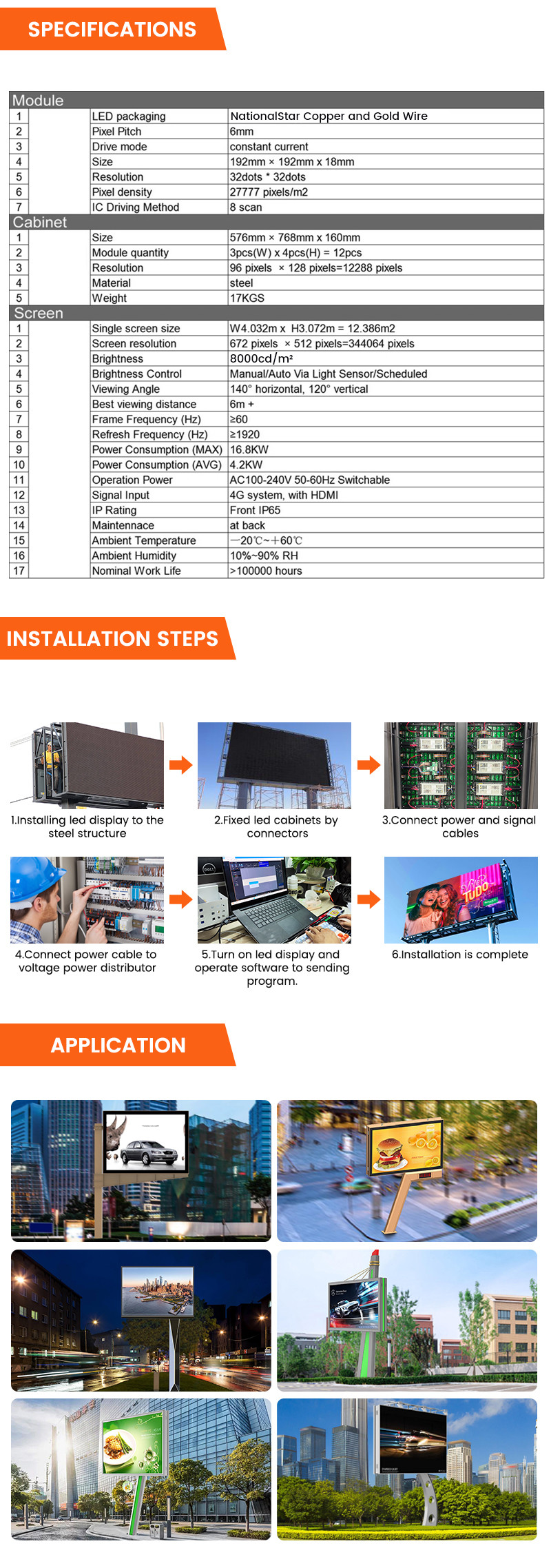 Easy installation P6 steel 8000nits waterproof display outdoor advertising led billboard