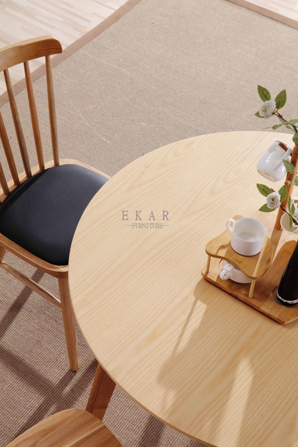 European Modern Ash Wood Round Dining Table Set