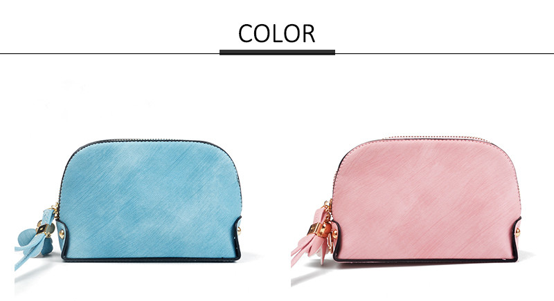 Large Capacity Half Moon Shape Plain PU Make Up Bags With Tassel