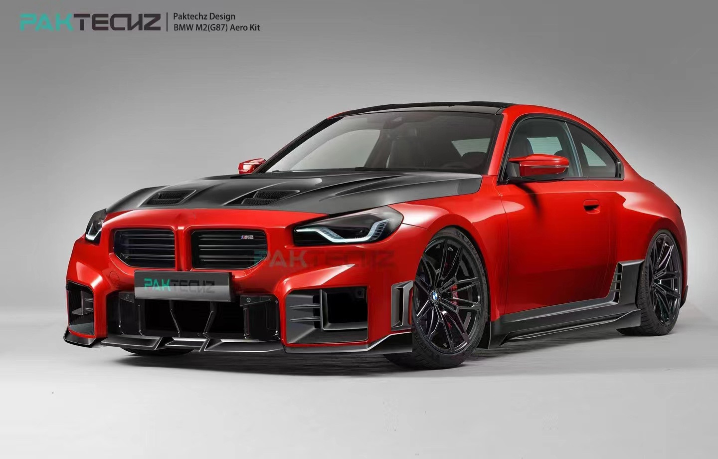 For BMW M2 G87 Carbon Fiber Body Kit M2 Upgraded Paktechz Style Carbon Fiber Front Lip Diffuser Spoiler Hood