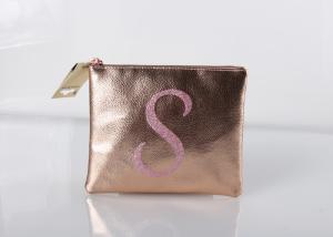 China Natural Color Zipper Makeup Bag , rose gold makeup bag With Gold Foil Stamp Logo wholesale