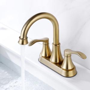 China 4'' Nickel Golden Centerset Bathroom Faucet Lever Handle Widespread Sink Faucets wholesale