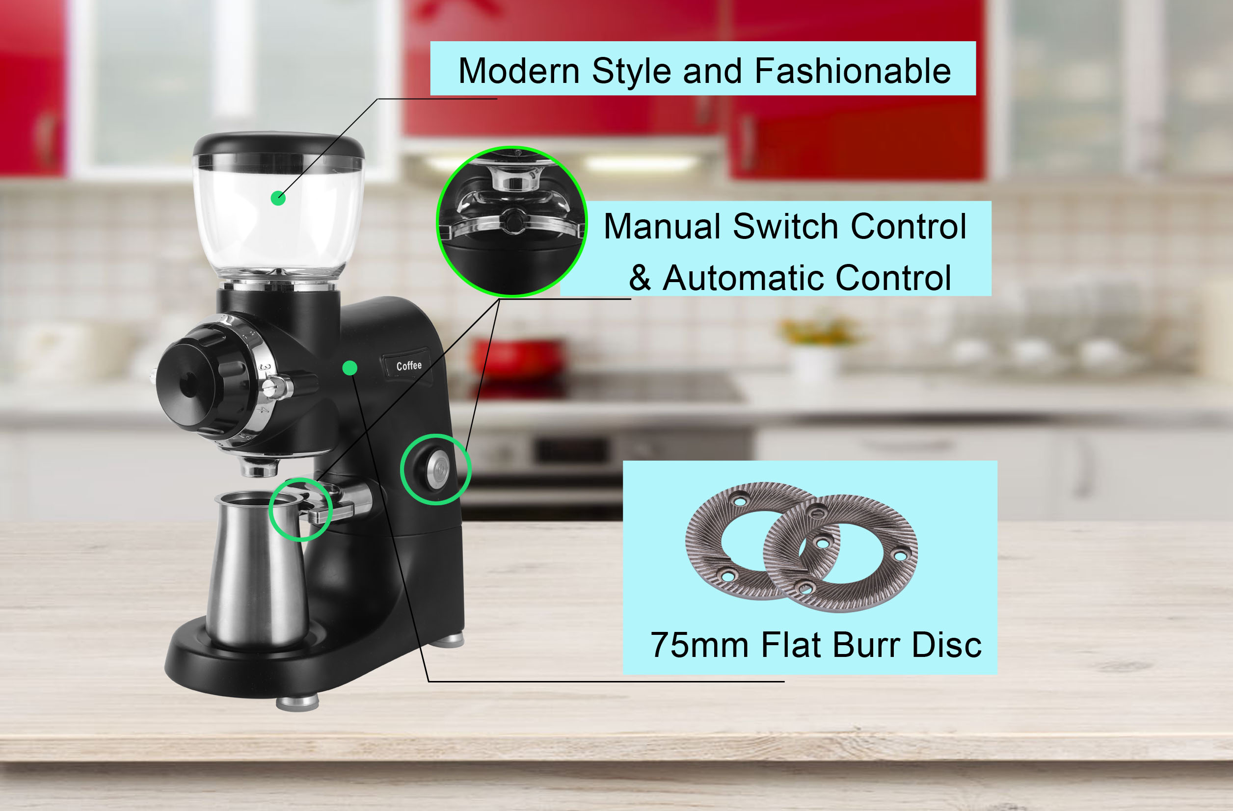 Fashion Professional Electric Coffee Grinder With 230g Bean Hopper Capacity