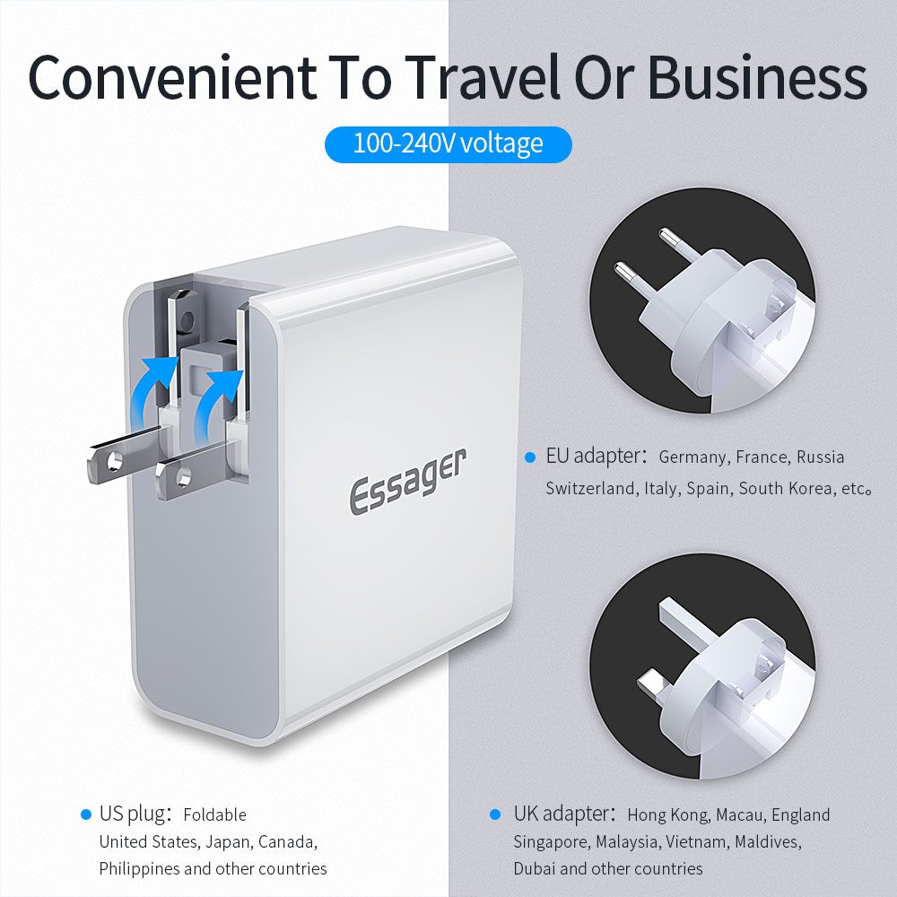 Essager 2021 Earl 48W USB Type C 4 Ports 18W 48W Fast Charging Pd Wall Charger For Mobile Phone With Cable