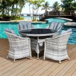 Outdoor Furniture Set with Round Dining Table AJUNION 4 Seat Weatherproof Weave