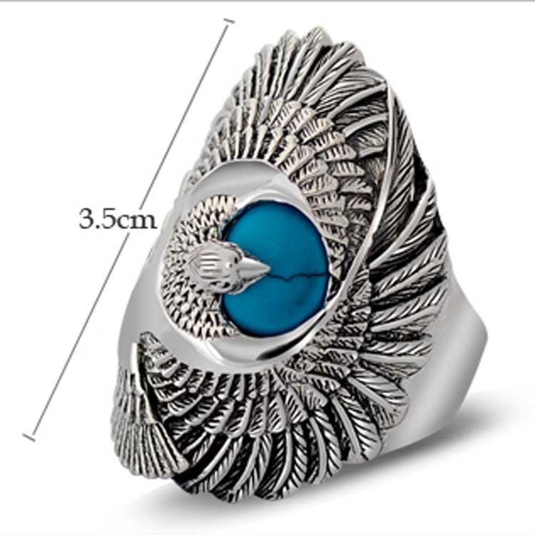 Thai Silver Eagle Vintage Style Men's Ring with Turquoise (R6030809)