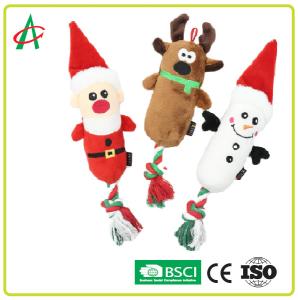 China EN71 Machine Washable Plush Rope Dog Toys With Squeaker Christmas wholesale