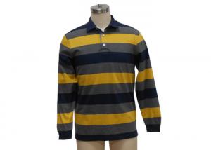 China Black And Yellow Mens Knitted Polo Shirt , Long Sleeve Collar T Shirt With Pocket wholesale