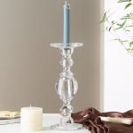 Large Pillar Taper Clear Color Glass Candle Holder Pressed 11.8 Inch Tall