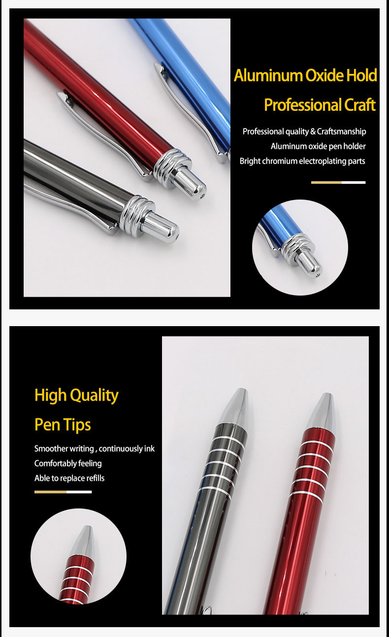 Professional Aluminum Ball Pen School Stationary 1.0mm Retractable Ballpoint Pen