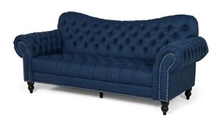 China Navy Blue Wooden Frame Hotel Room Sofa 3 Seater Tufted Sofa 2300*850*850mm wholesale
